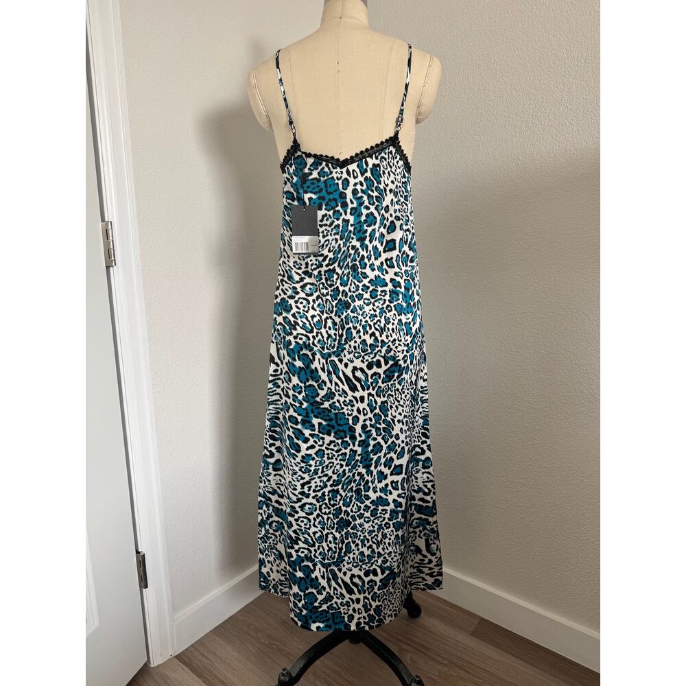 The Kooples | NWT Blue Cheetah Print 100% Silk Slip Midi Dress Size 0/XS - Picture 3 of 8